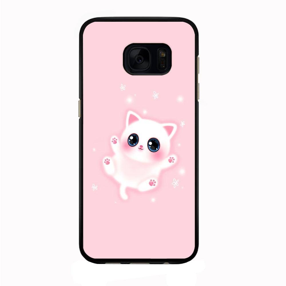 Cute White Kitten Samsung Galaxy S7 Edge Case-Rubber / Black (2D Case)-Xtracase