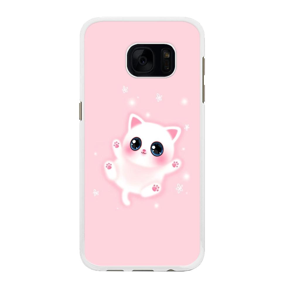 Cute White Kitten Samsung Galaxy S7 Edge Case-Rubber / White (2D Case)-Xtracase