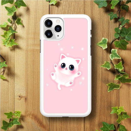 Cute White Kitten iPhone 11 Pro Max Case-Rubber / White (2D Case)-Xtracase