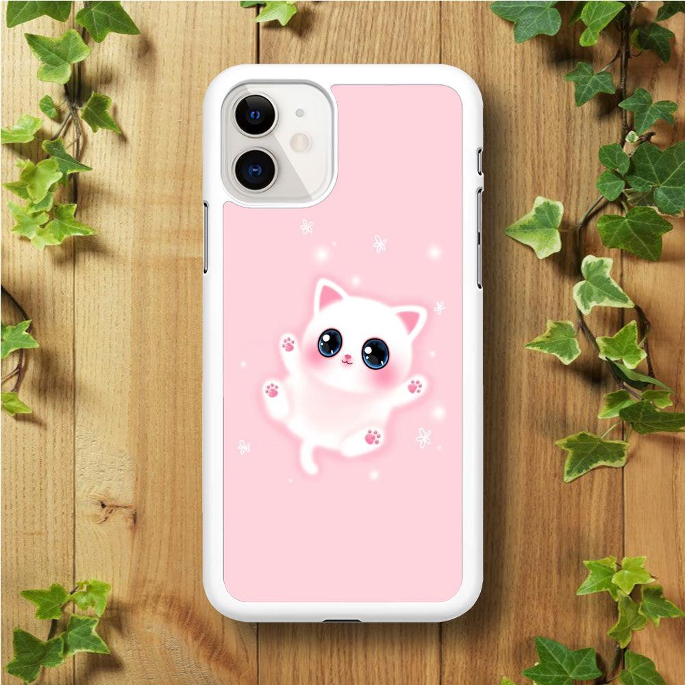 Cute White Kitten iPhone 11 Case-Rubber / White (2D Case)-Xtracase