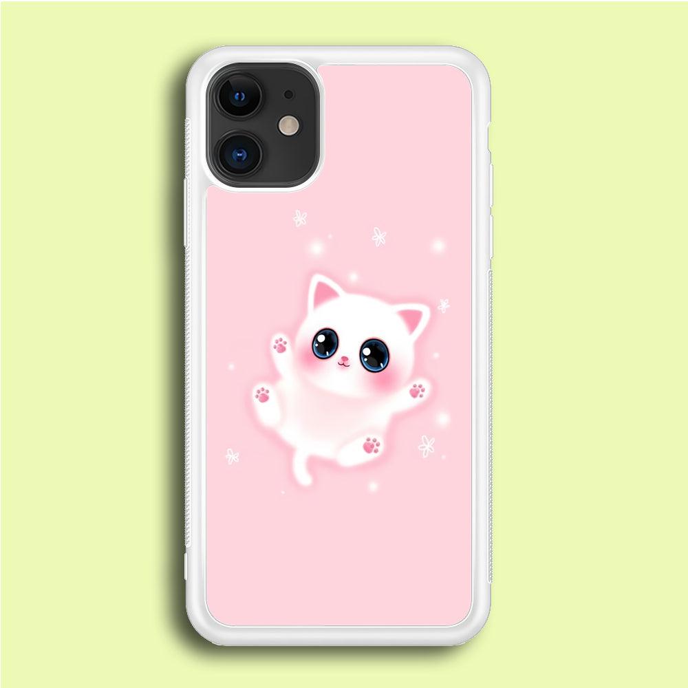 Cute White Kitten iPhone 12 Case-Rubber / White (2D Case)-Xtracase