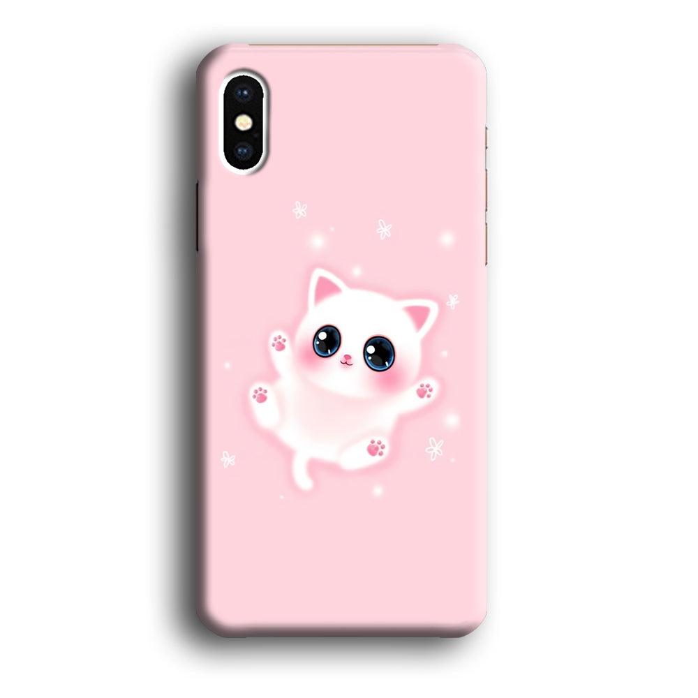 Cute White Kitten iPhone X Case-Plastic / Full Wrap (3D Case)-Xtracase