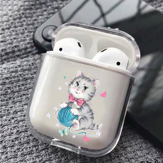 Cute Cat Hard Plastic Protective Clear Case Cover For Apple Airpods