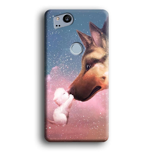 Cute Cat Kiss Dog Google Pixel 2 3D Case-Xtracase