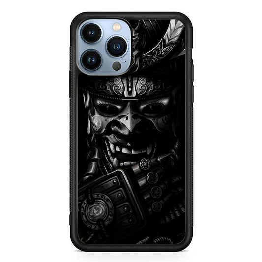 Dark Samurai Smile Mask iPhone 13 Pro Max Case-Rubber / Black (2D Case)-Xtracase