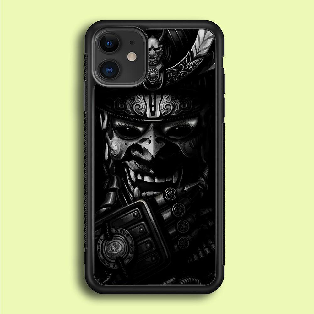 Dark Samurai Smile Mask iPhone 12 Case-Rubber / Black (2D Case)-Xtracase