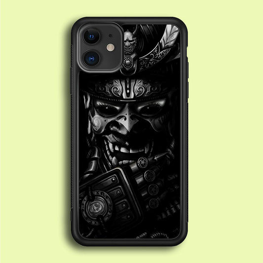 Dark Samurai Smile Mask iPhone 12 Case-Rubber / Black (2D Case)-Xtracase