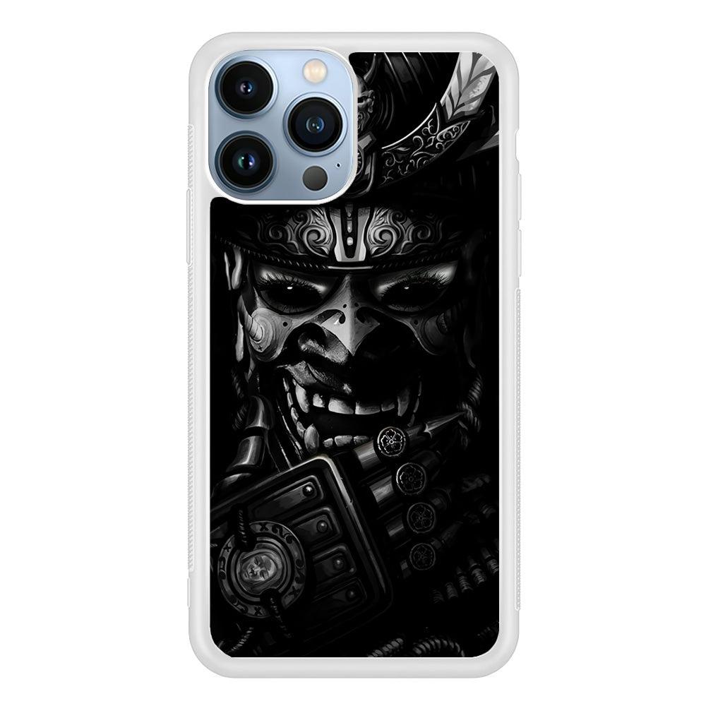 Dark Samurai Smile Mask iPhone 13 Pro Max Case-Rubber / White (2D Case)-Xtracase
