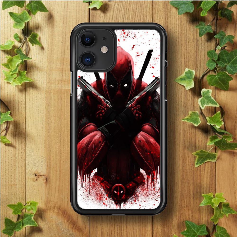 Deadpool Holds Two Guns iPhone 11 Case-Rubber / Black (2D Case)-Xtracase