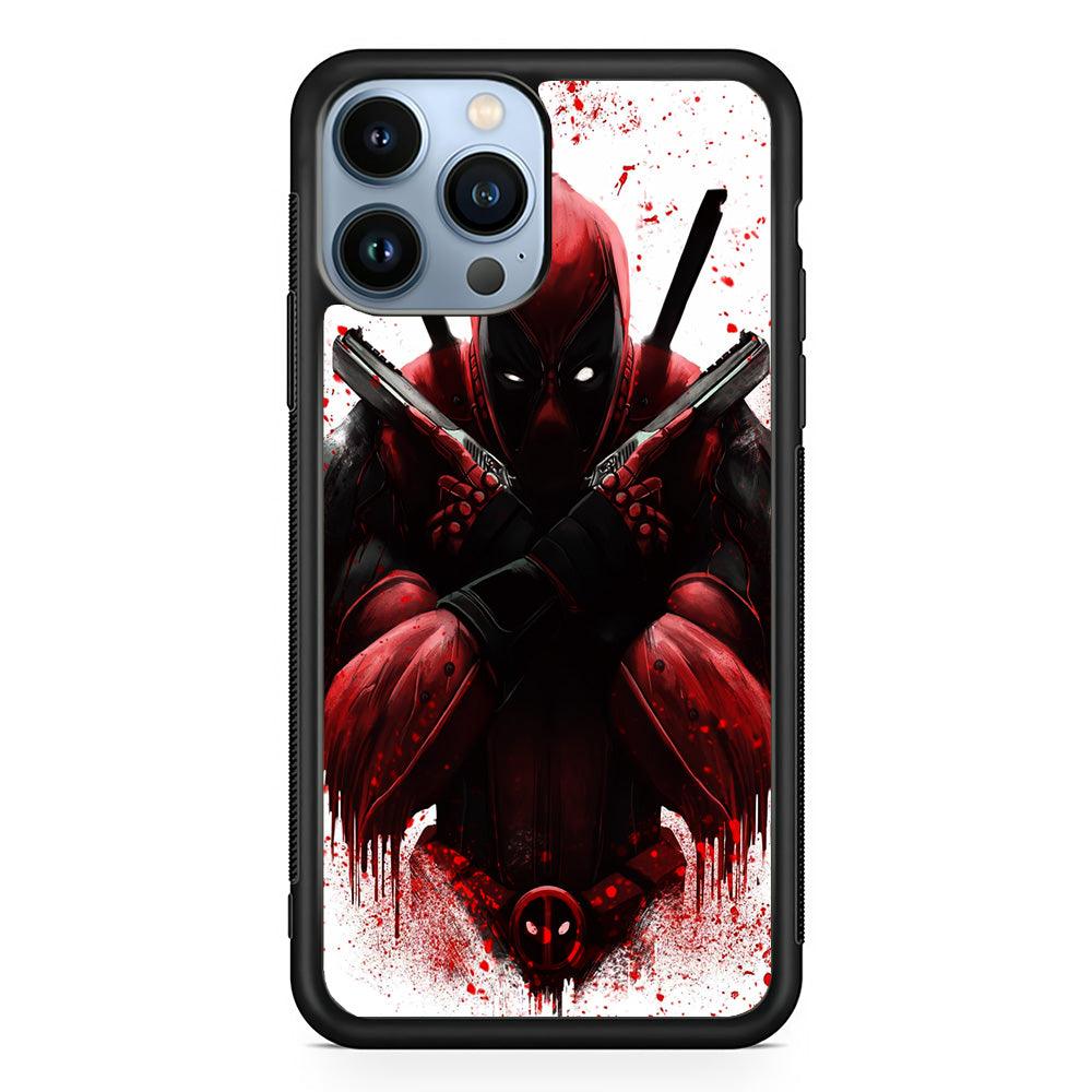 Deadpool Holds Two Guns iPhone 13 Pro Case-Rubber / Black (2D Case)-Xtracase