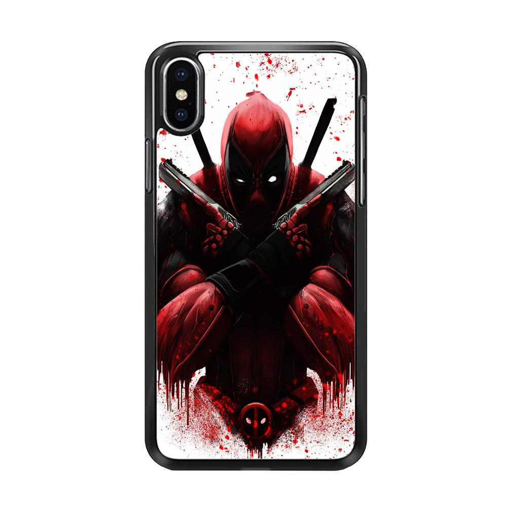 Deadpool Holds Two Guns iPhone Xs Case-Rubber / Black (2D Case)-Xtracase