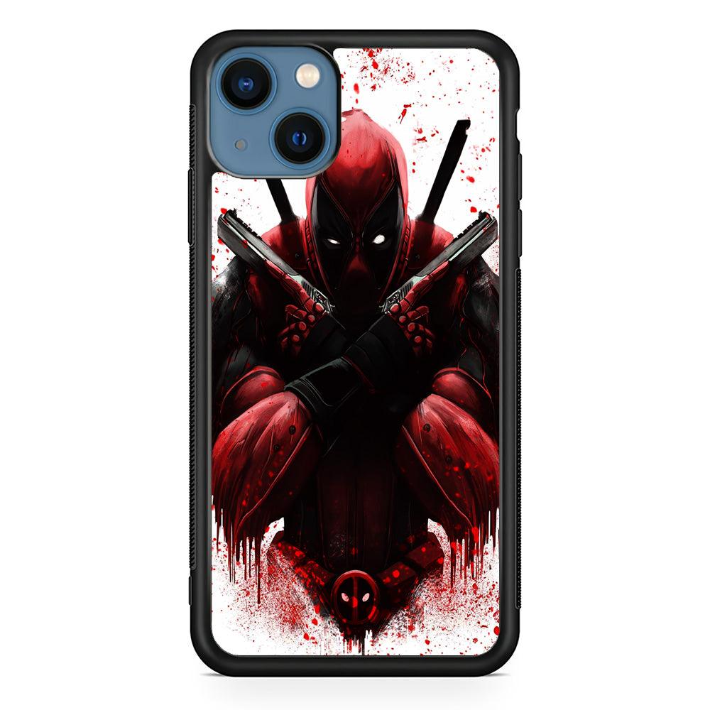 Deadpool Holds Two Guns iPhone 13 Case-Rubber / Black (2D Case)-Xtracase