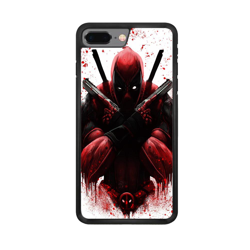 Deadpool Holds Two Guns iPhone 8 Plus Case-Rubber / Black (2D Case)-Xtracase