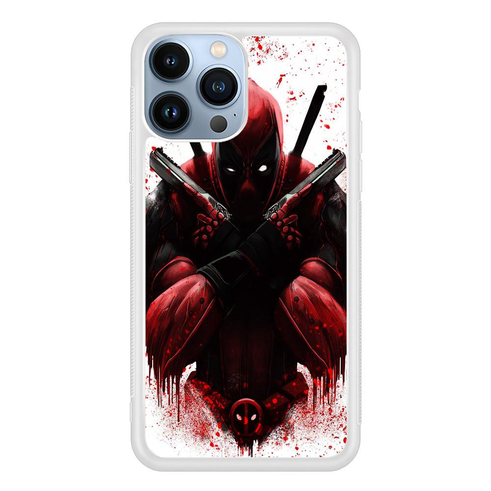 Deadpool Holds Two Guns iPhone 13 Pro Max Case-Rubber / White (2D Case)-Xtracase