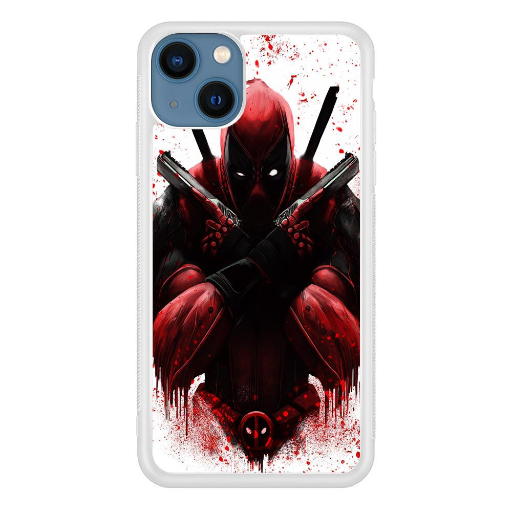 Deadpool Holds Two Guns iPhone 13 Case-Rubber / White (2D Case)-Xtracase