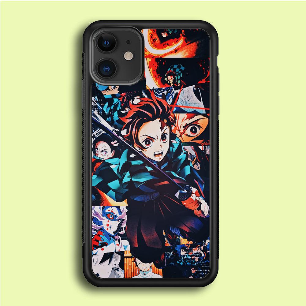 Demon Slayer Tanjiro Aesthetic iPhone 12 Case-Rubber / Black (2D Case)-Xtracase