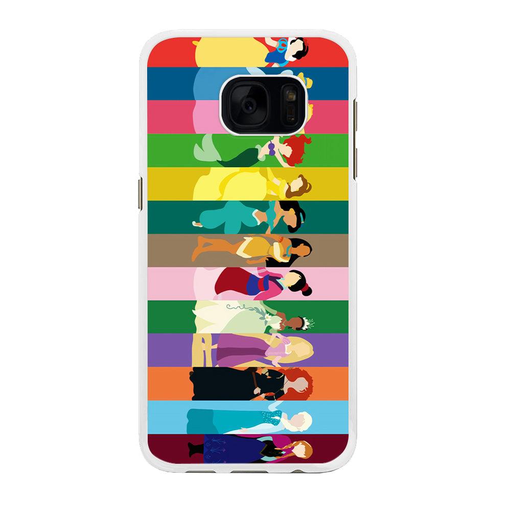 Disney Princess Colorful Samsung Galaxy S7 Edge Case-Rubber / White (2D Case)-Xtracase