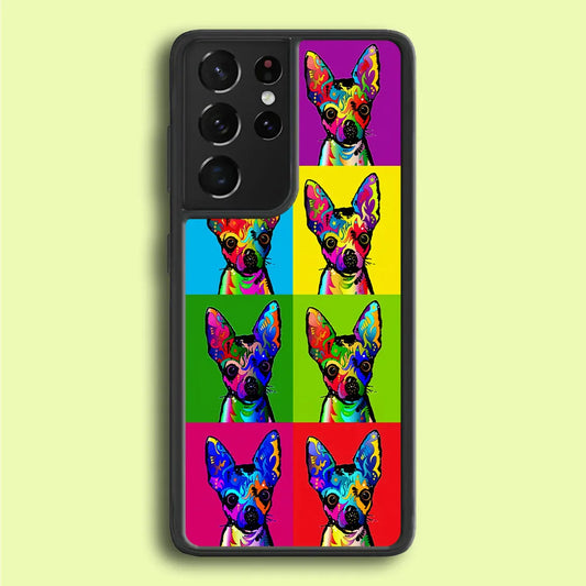 Dog Colorful Art Chihuahua Samsung Galaxy S21 Ultra Case-Rubber / Black (2D Case)-Xtracase