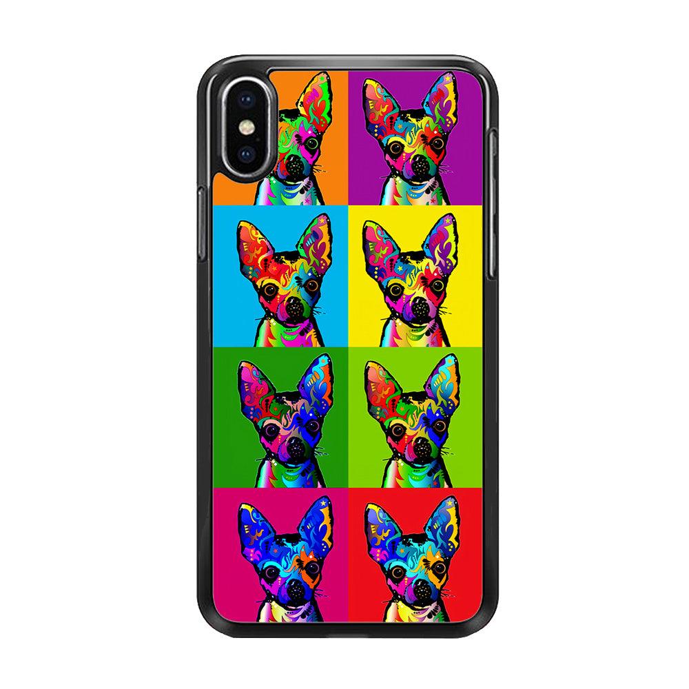 Dog Colorful Art Chihuahua iPhone X Case-Rubber / Black (2D Case)-Xtracase