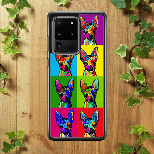 Dog Colorful Art Chihuahua Samsung Galaxy S20 Ultra Case-Rubber / Black (2D Case)-Xtracase