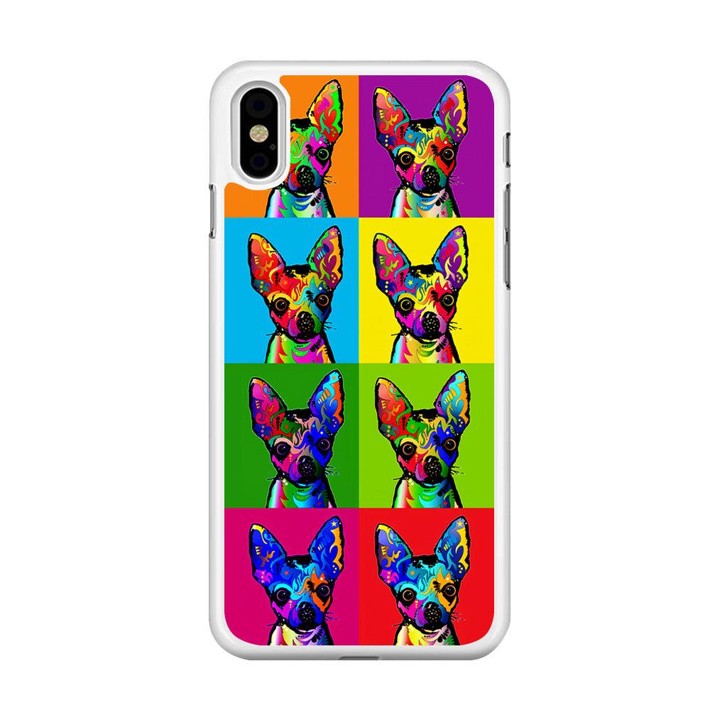Dog Colorful Art Chihuahua iPhone Xs Max Case-Rubber / White (2D Case)-Xtracase