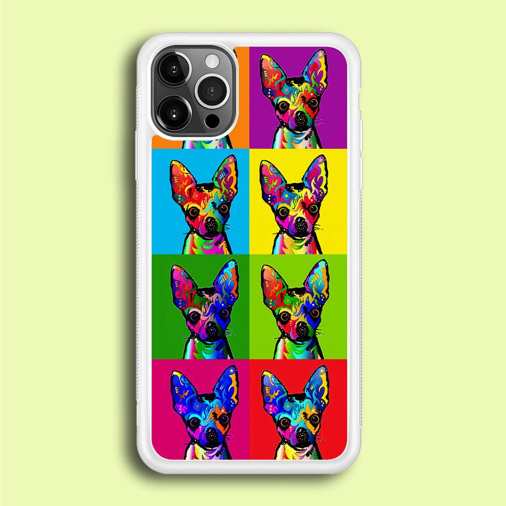 Dog Colorful Art Chihuahua iPhone 12 Pro Max Case-Rubber / White (2D Case)-Xtracase