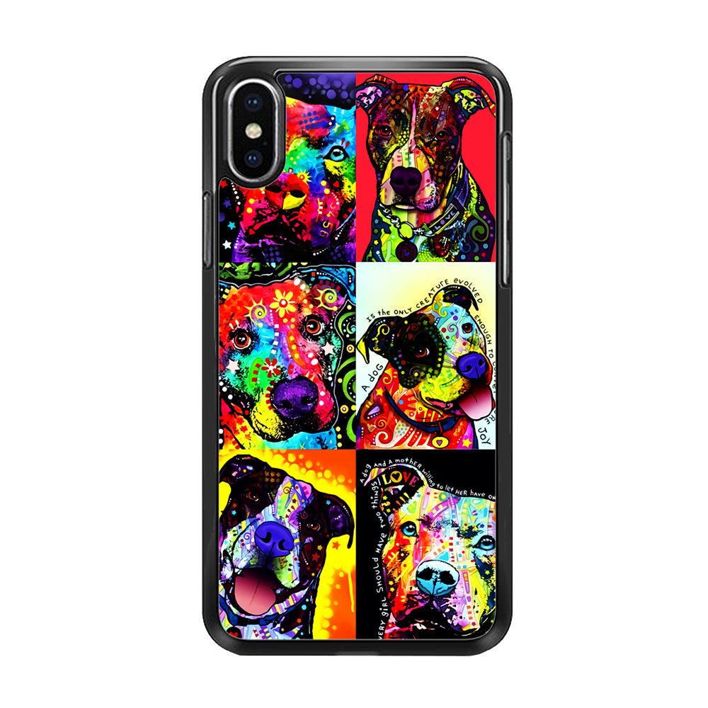 Dog Colorful Painting Collage iPhone Xs Case-Rubber / Black (2D Case)-Xtracase