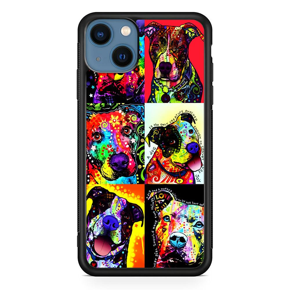 Dog Colorful Painting Collage iPhone 13 Pro Case-Rubber / Black (2D Case)-Xtracase