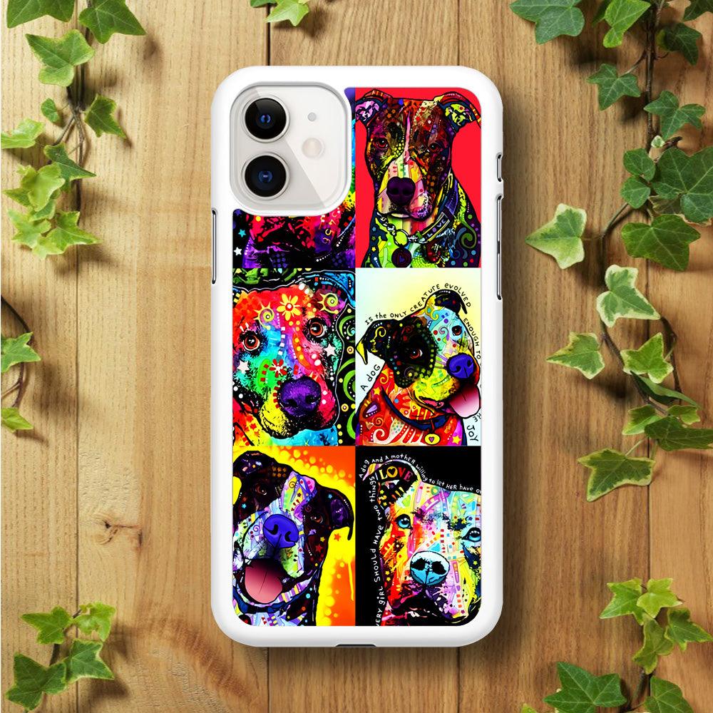 Dog Colorful Painting Collage iPhone 11 Case-Rubber / White (2D Case)-Xtracase