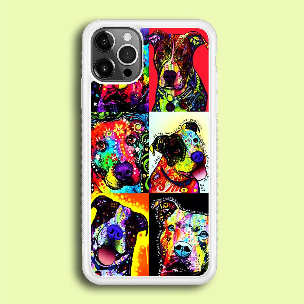 Dog Colorful Painting Collage iPhone 12 Pro Max Case-Rubber / White (2D Case)-Xtracase