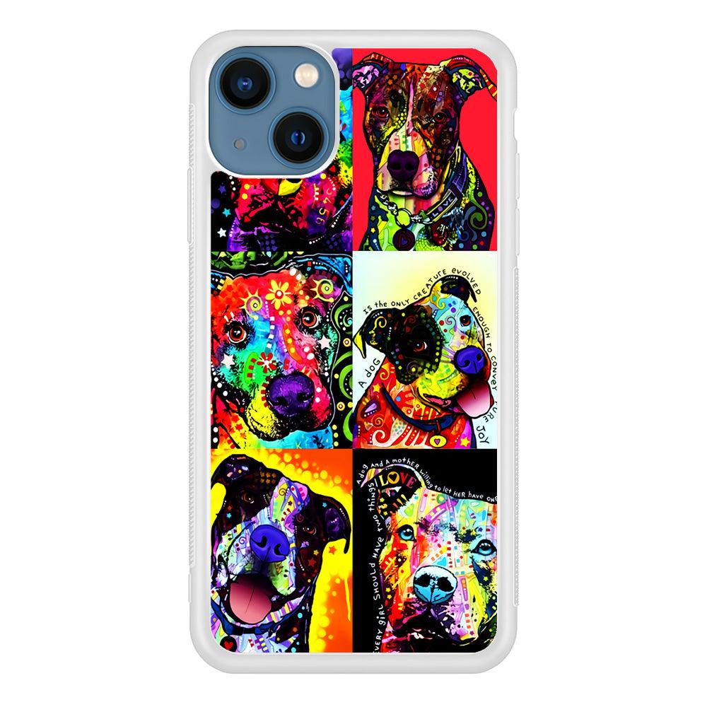 Dog Colorful Painting Collage iPhone 13 Pro Case-Rubber / White (2D Case)-Xtracase