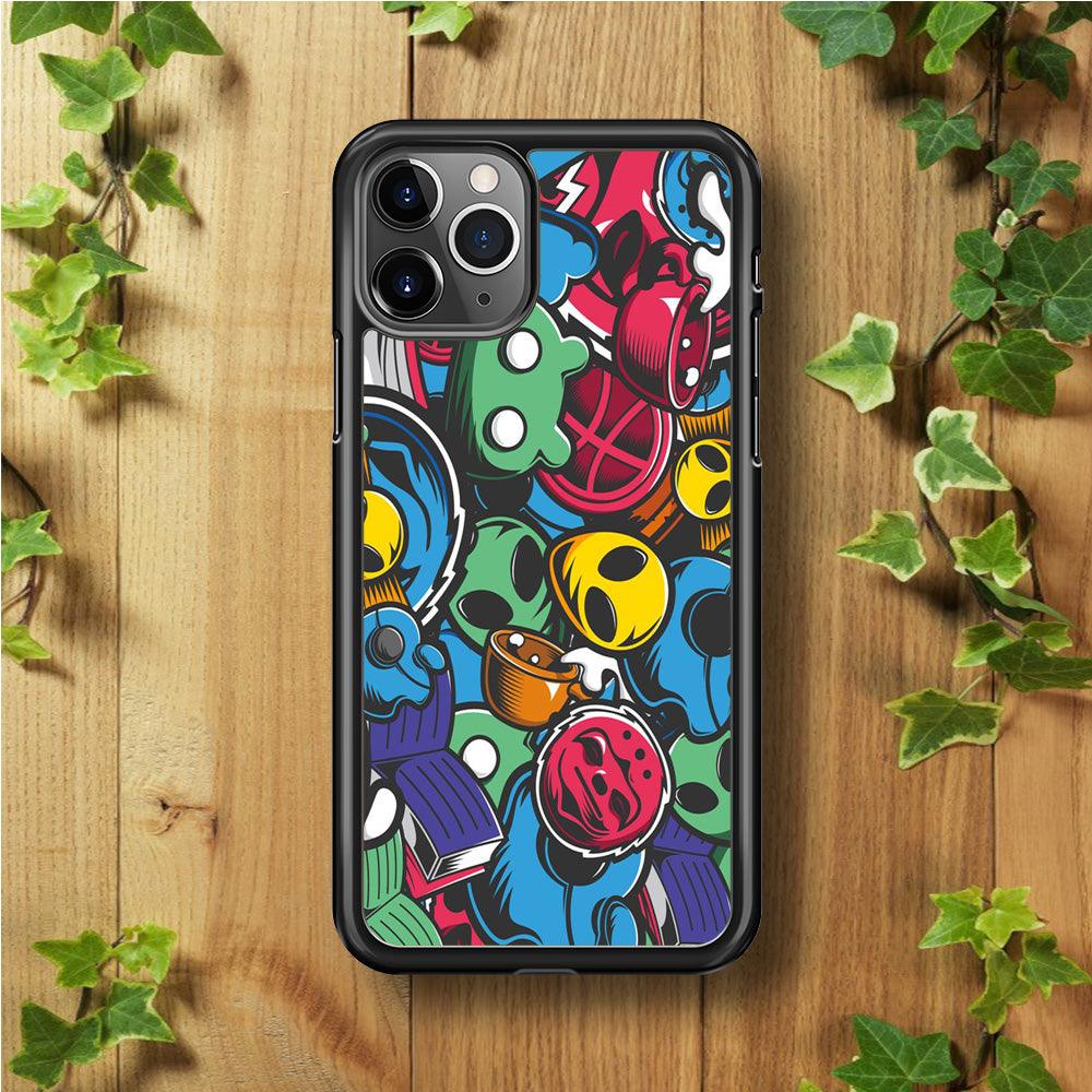 Doodle 001 iPhone 11 Pro Max Case-Rubber / Black (2D Case)-Xtracase