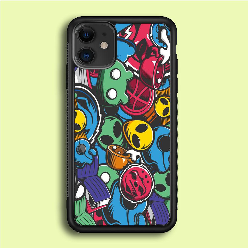 Doodle 001 iPhone 12 Mini Case-Rubber / Black (2D Case)-Xtracase