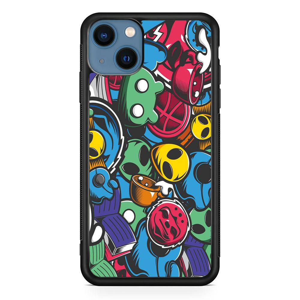 Doodle 001 iPhone 13 Case-Rubber / Black (2D Case)-Xtracase