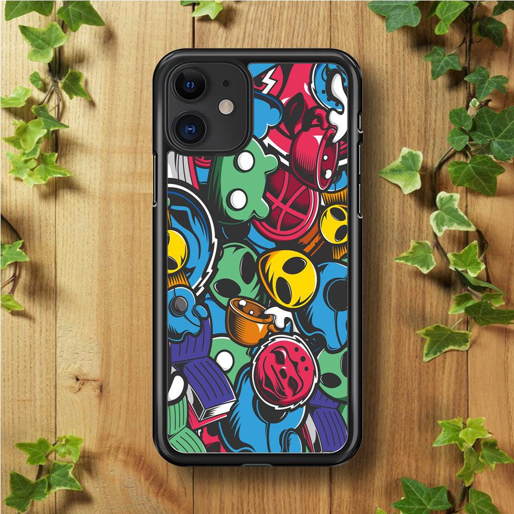 Doodle 001 iPhone 11 Case-Rubber / Black (2D Case)-Xtracase