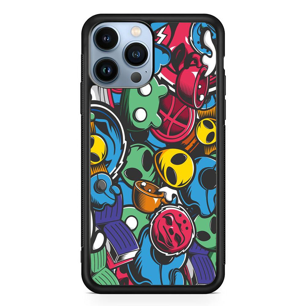 Doodle 001 iPhone 13 Pro Max Case-Rubber / Black (2D Case)-Xtracase