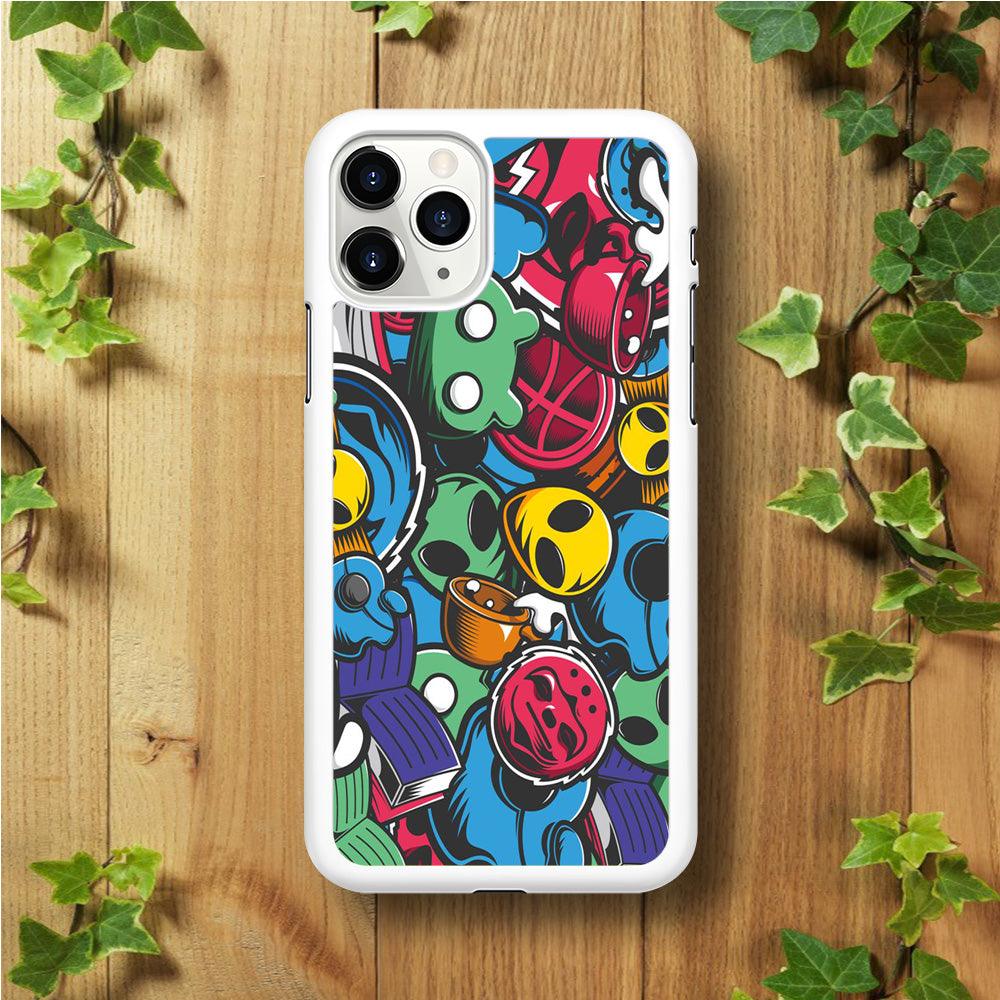 Doodle 001 iPhone 11 Pro Max Case-Rubber / White (2D Case)-Xtracase