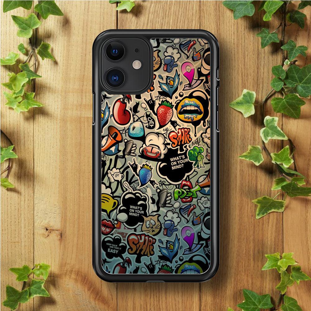 Doodle 004 iPhone 11 Case-Rubber / Black (2D Case)-Xtracase