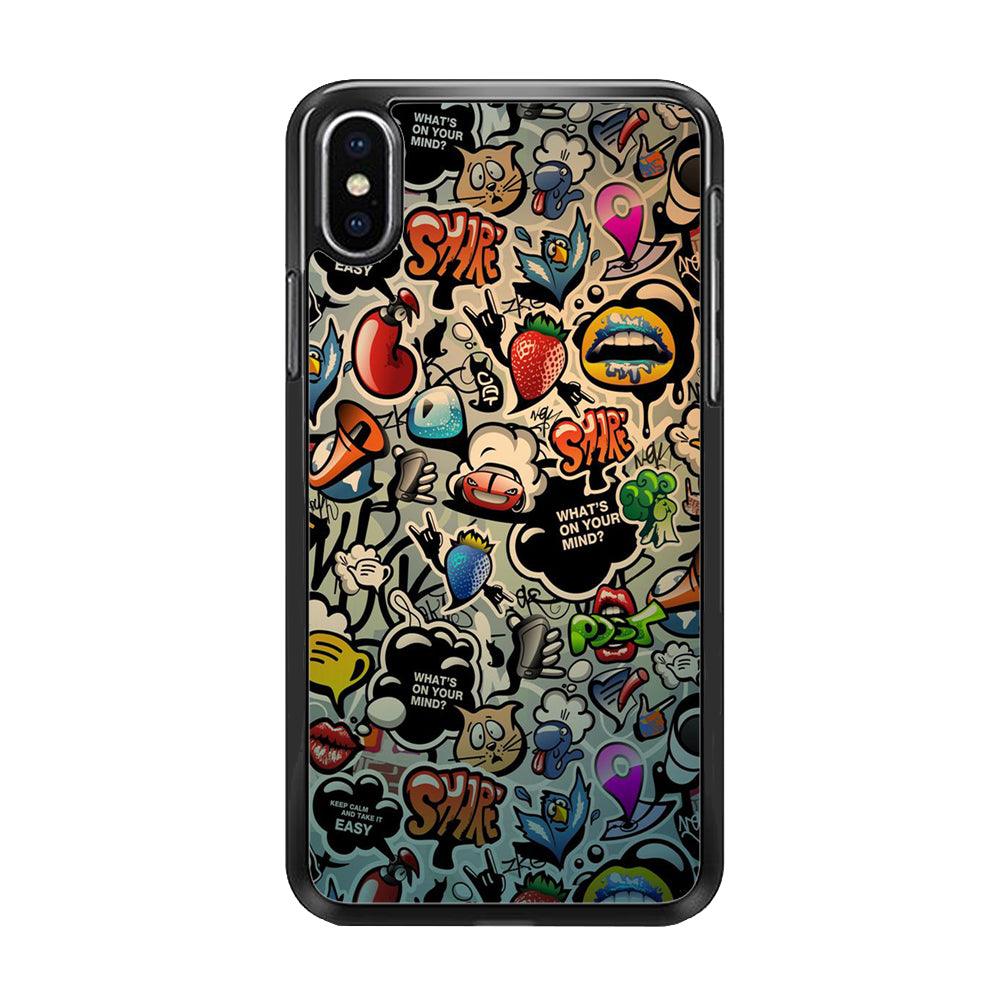 Doodle 004 iPhone Xs Max Case-Rubber / Black (2D Case)-Xtracase