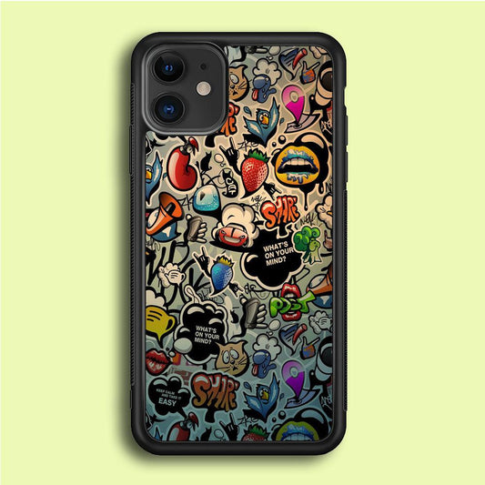 Doodle 004 iPhone 12 Mini Case-Rubber / Black (2D Case)-Xtracase