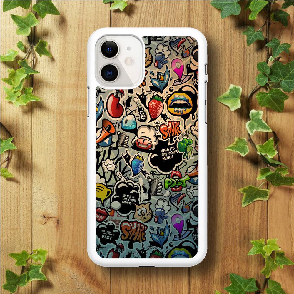 Doodle 004 iPhone 11 Case-Rubber / White (2D Case)-Xtracase