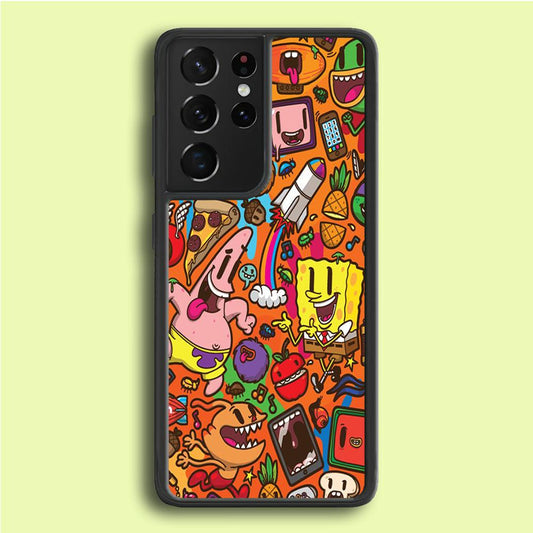 Doodle Art 005 Samsung Galaxy S21 Ultra Case-Rubber / White (2D Case)-Xtracase