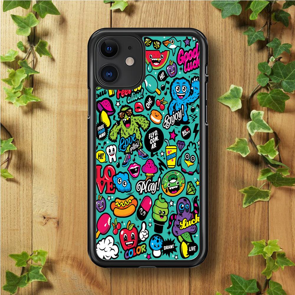 Doodle Art 007 iPhone 11 Case-Rubber / Black (2D Case)-Xtracase