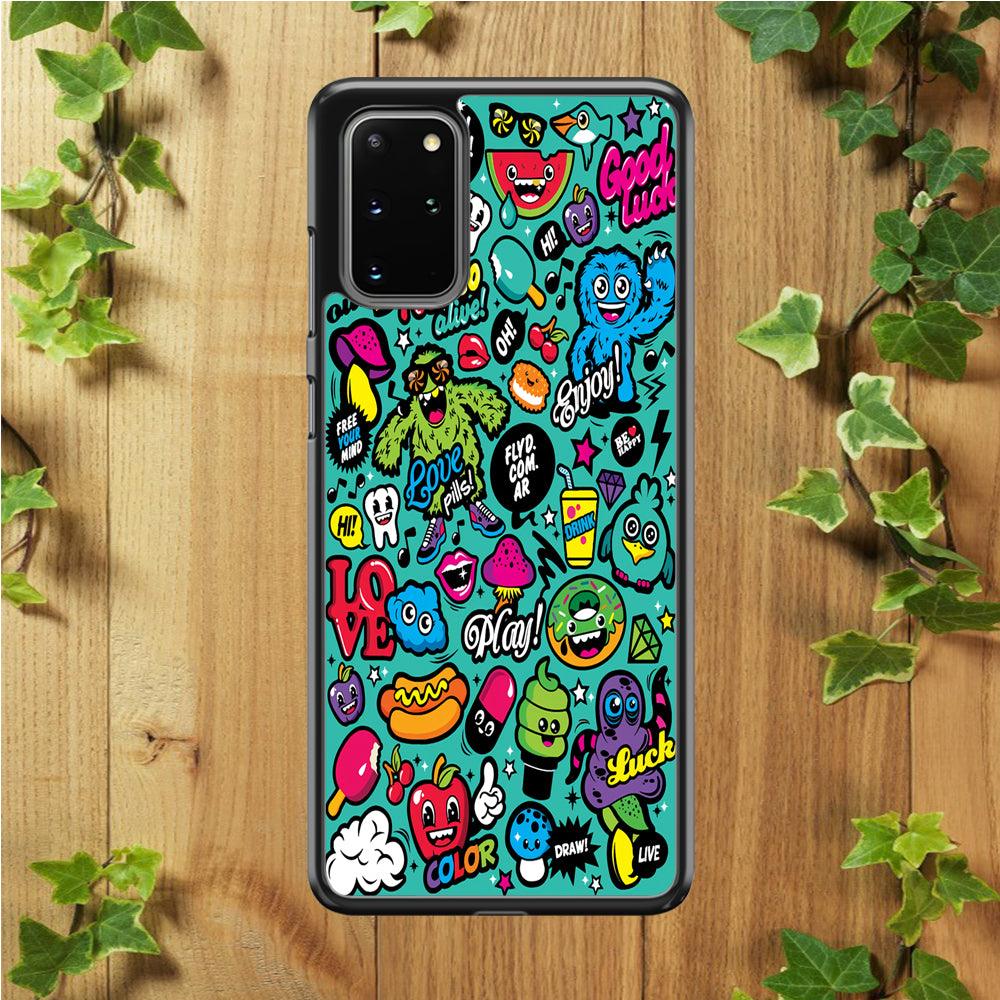 Doodle Art 007 Samsung Galaxy S20 Plus Case-Rubber / White (2D Case)-Xtracase