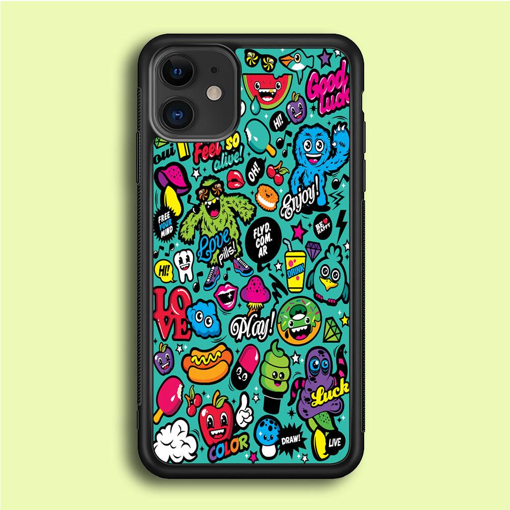 Doodle Art 007 iPhone 12 Mini Case-Rubber / Black (2D Case)-Xtracase