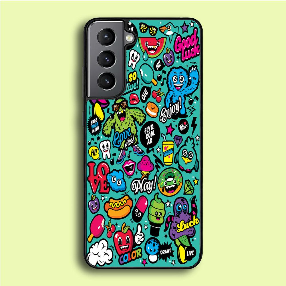 Doodle Art 007 Samsung Galaxy S21 Plus Case-Rubber / Black (2D Case)-Xtracase