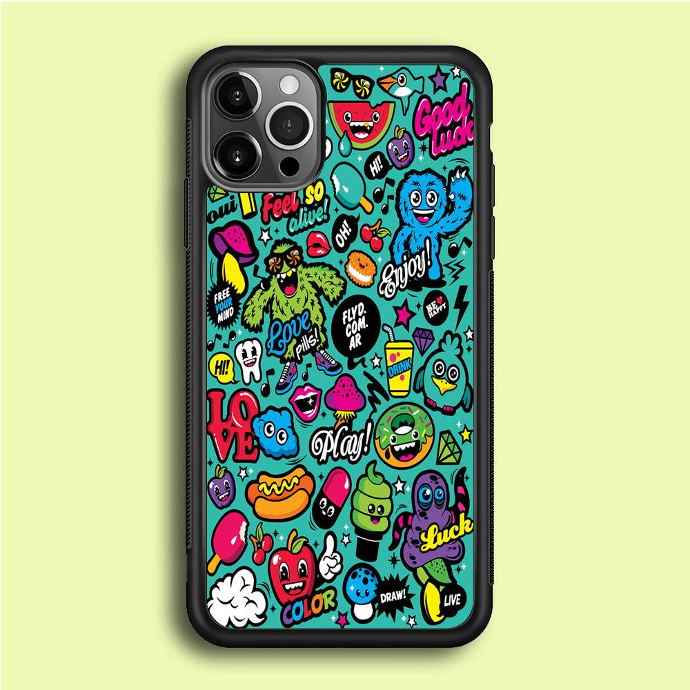 Doodle Art 007 iPhone 12 Pro Case-Rubber / Black (2D Case)-Xtracase