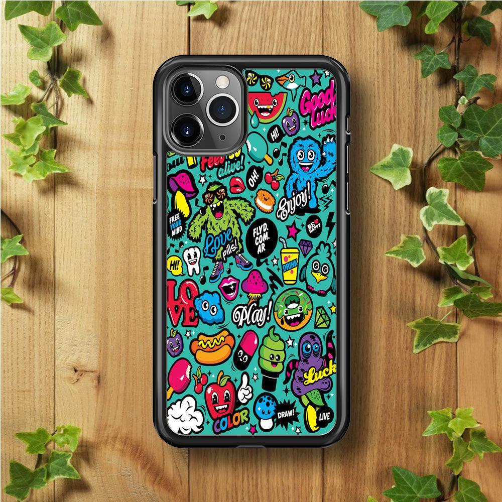 Doodle Art 007 iPhone 11 Pro Max Case-Rubber / Black (2D Case)-Xtracase