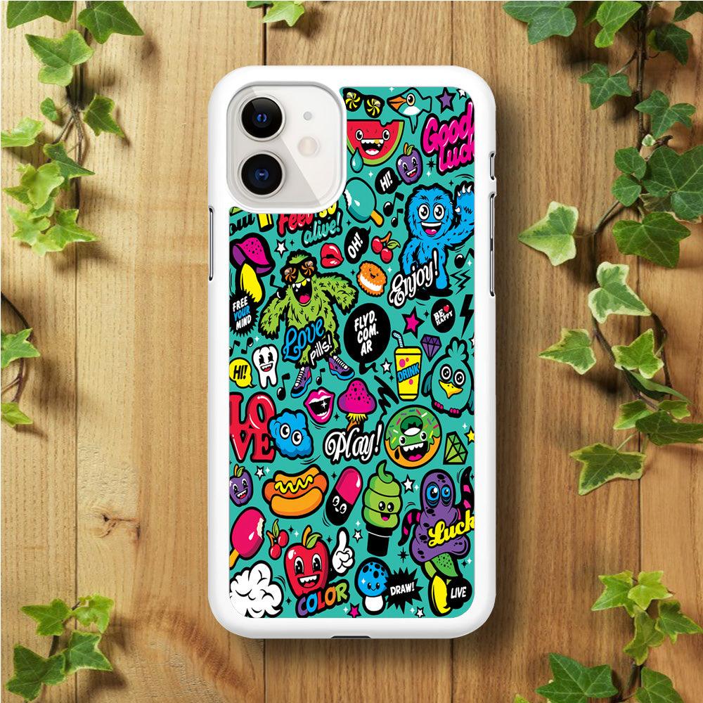 Doodle Art 007 iPhone 11 Case-Rubber / White (2D Case)-Xtracase