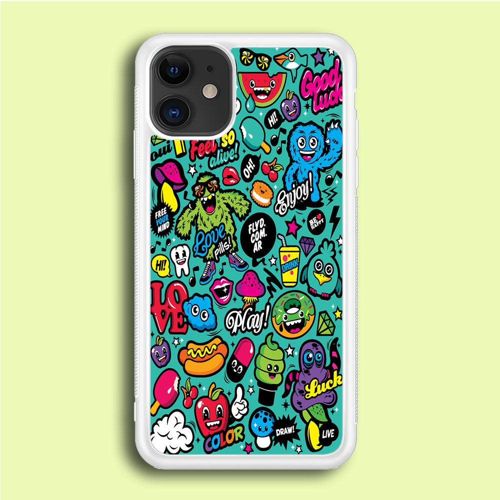 Doodle Art 007 iPhone 12 Mini Case-Rubber / White (2D Case)-Xtracase